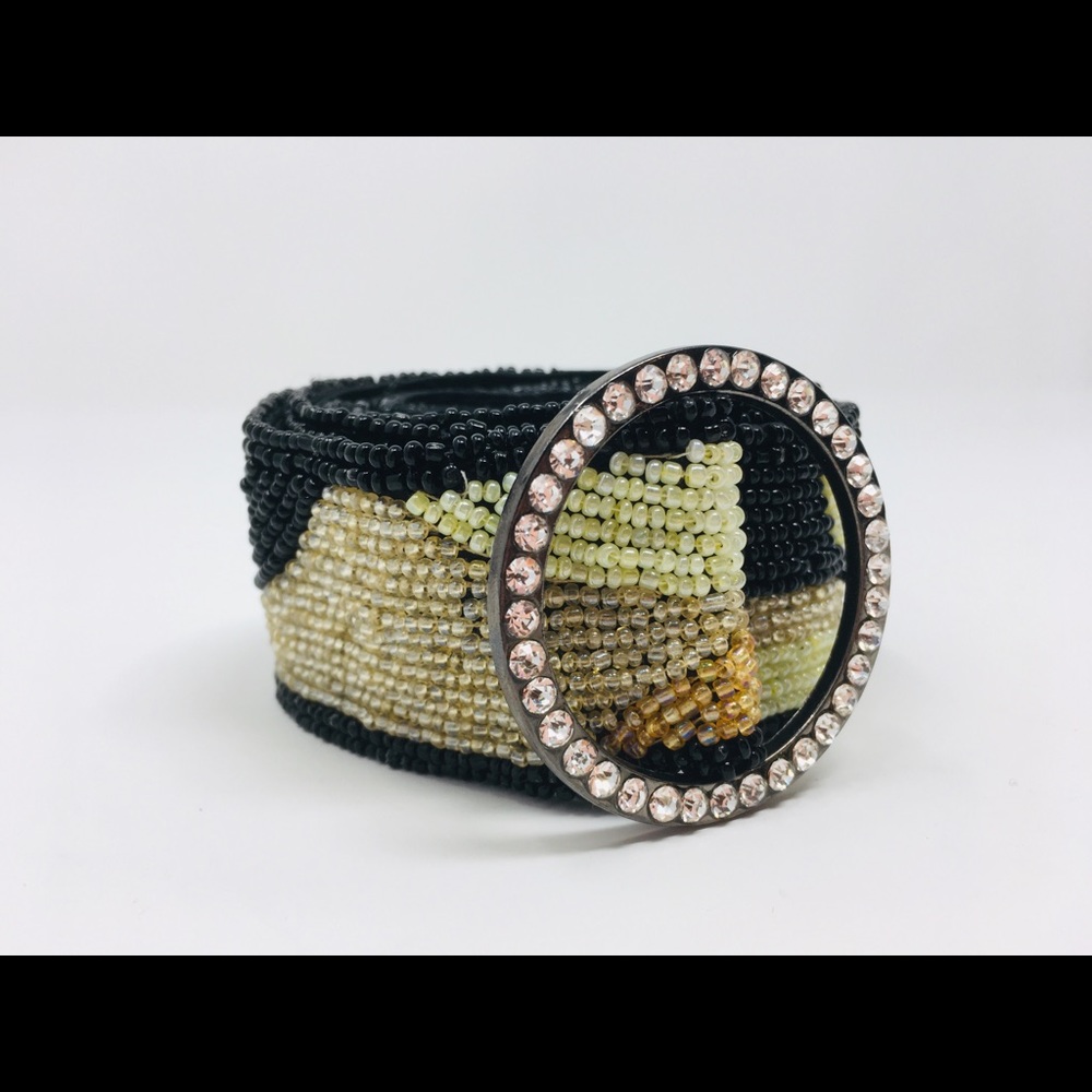 Vintage Hand Beaded Belt Glam Rhinestone Buckle - Picture 7 of 8